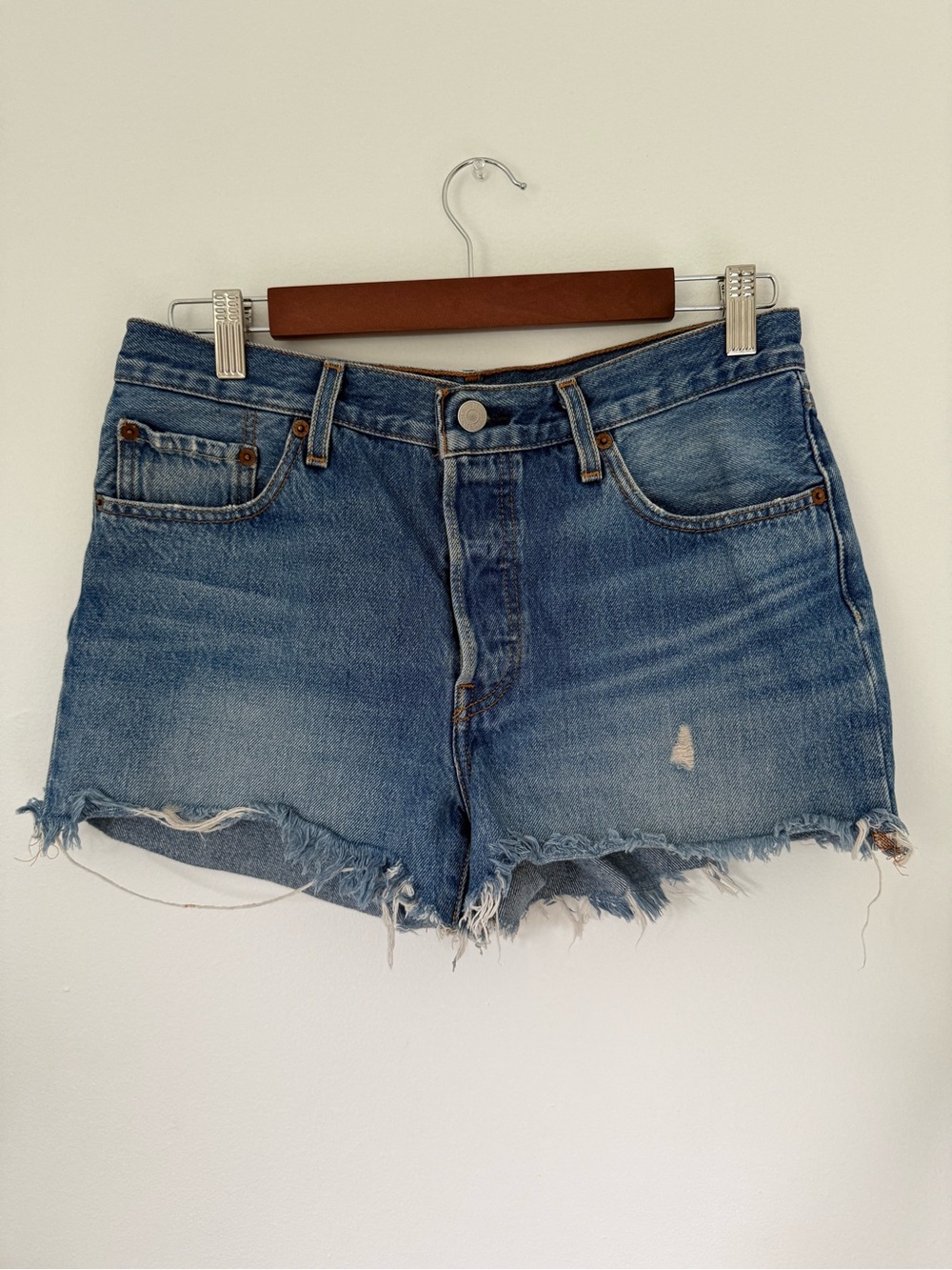 Levi's Medium Blue Distressed Cutoff Jean Shorts